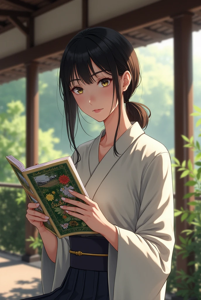 A woman named Yuri Tanimura, holding a Nature magazine, at Katsura station, in Kyoto