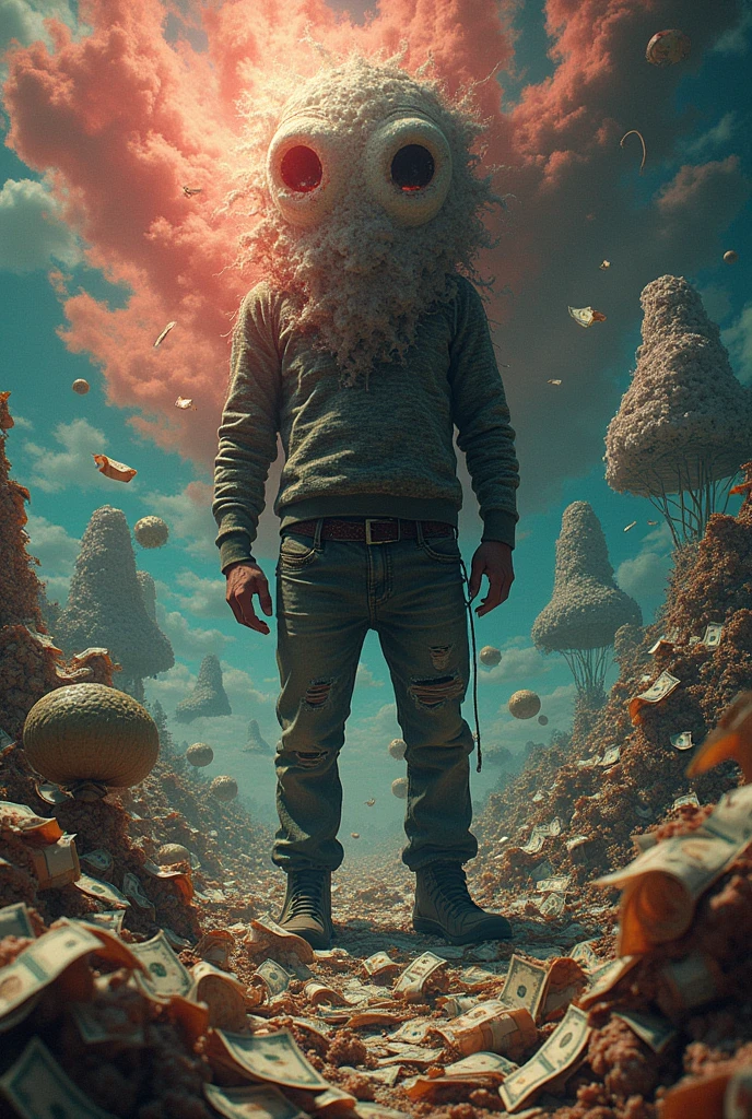create surrealism design about drugs, fame and money