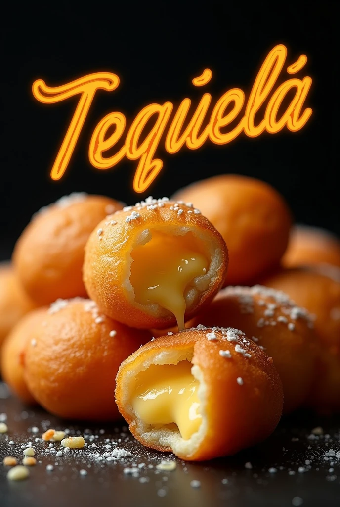 An image of Venezuelan tequeños that says tequelandia With a black background with orange super creative