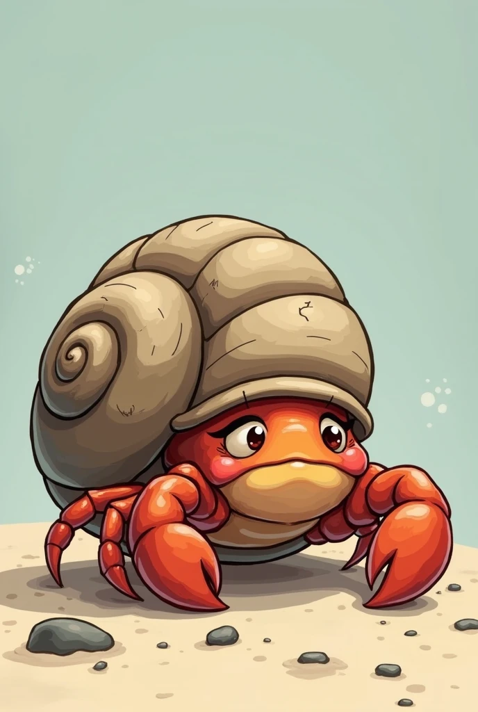 Female Hermit Crab with Spiral Shell Antisocial Cartoon Style Printable A4 Size
