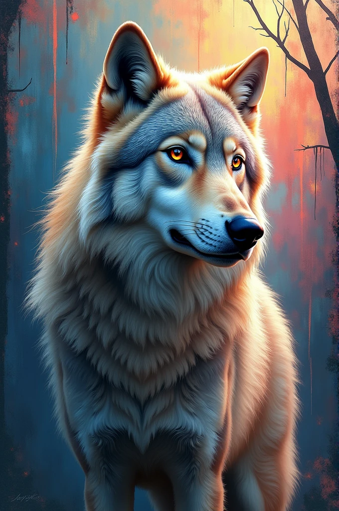 Wolf, abstract acrylic colorful background, perfect