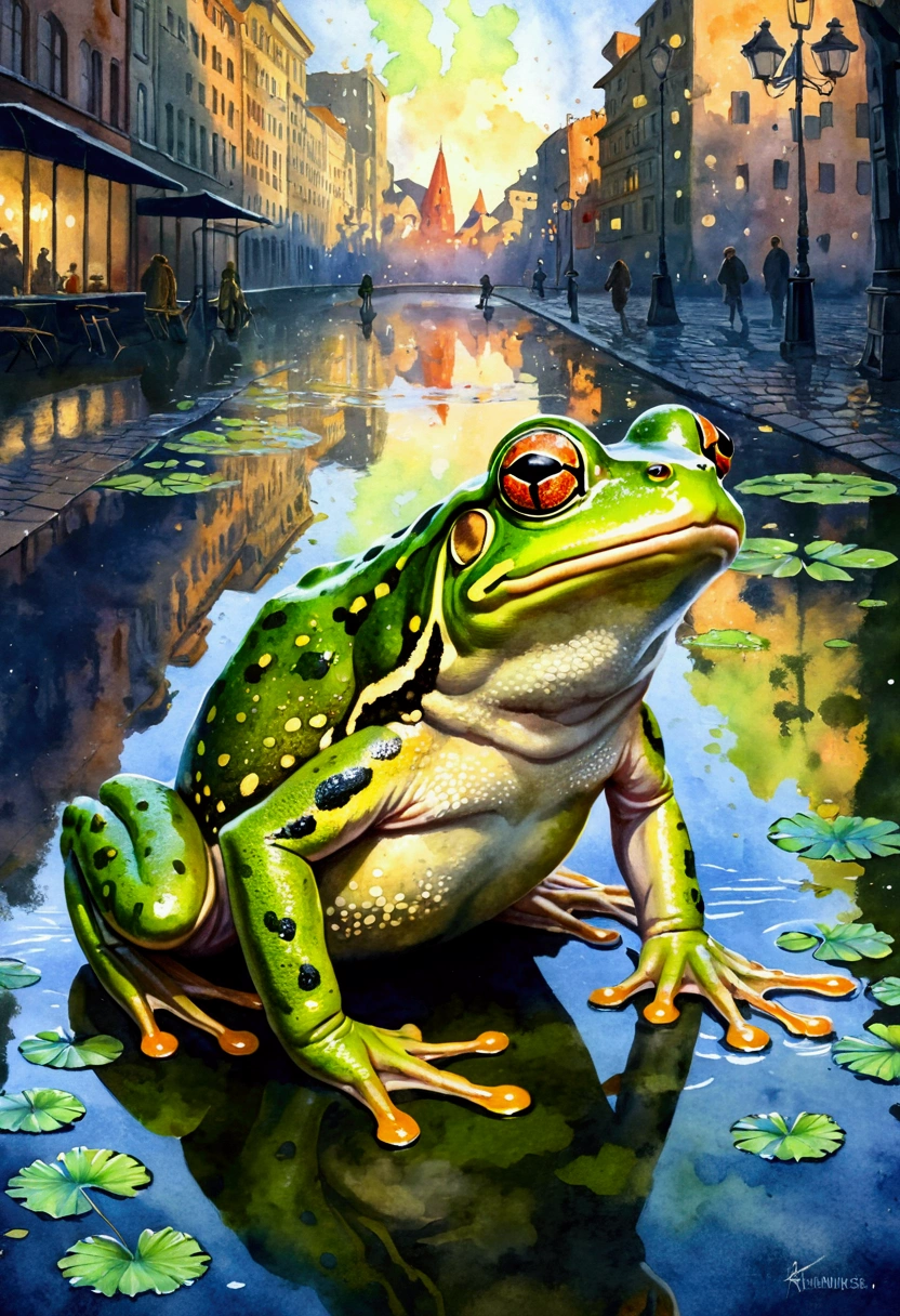 Painting of a frog. Trend Aquarell, detailed, realistic representation, Streetstyle, Astrology