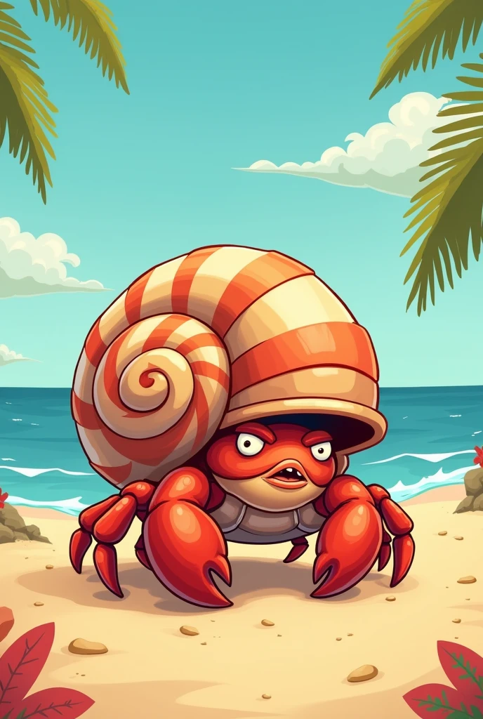 Female Hermit Crab with Antisocial Spiral Shell on a Beach Cartoon Style Printable A4 Size