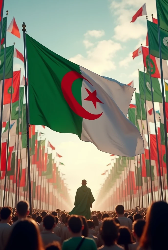 Notre force est c'est d'être tous ensemble 
Le vends le point de la victoire de toutes les nations on voit le diable
Au milieu des autres le drapeau algérien vert blanc croissant de lune étoile rouge sang et le drapeau de l'humanité et tous les drapeaux du monde entier de toute nationalité