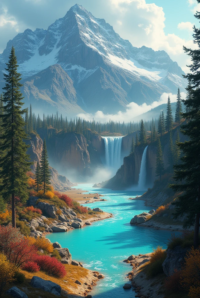 Create an image as close as possible to Yellowstone National Park but with a digital touch to make the monument more beautiful and look alive.