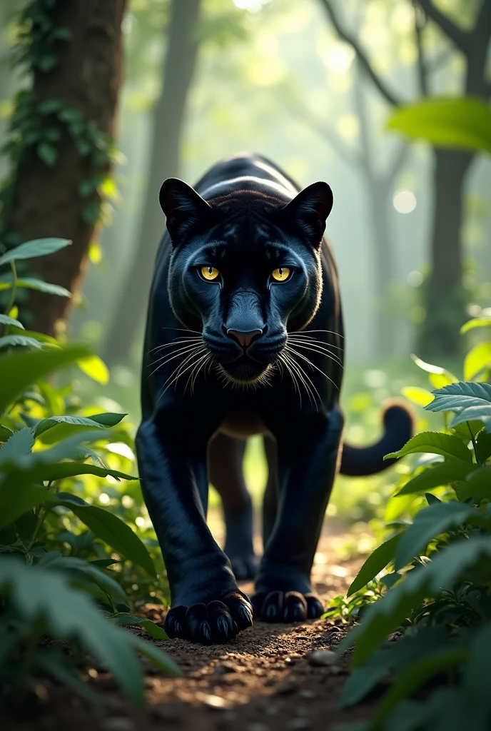 show a black panther, who roams through the jungle