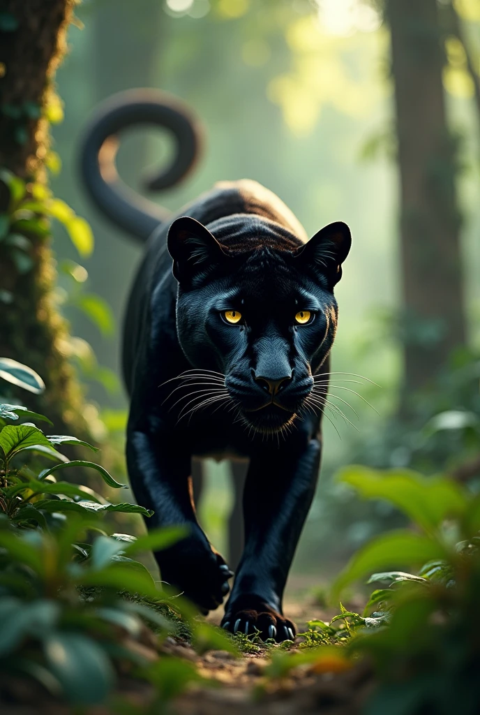 show a black panther, who roams through the jungle