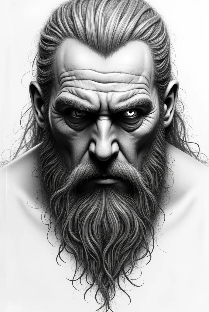 black and white drawing of odin's face without an eye