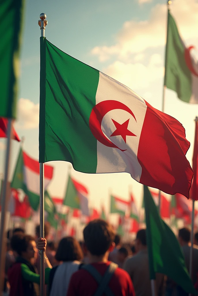 Notre force est c'est d'être tous ensemble 
Le vends le point de la victoire de toutes les nations on voit le diable
Au milieu des autres le drapeau algérien vert blanc croissant de lune étoile rouge sang et le drapeau de l'humanité et tous les drapeaux du monde entier de toute nationalité