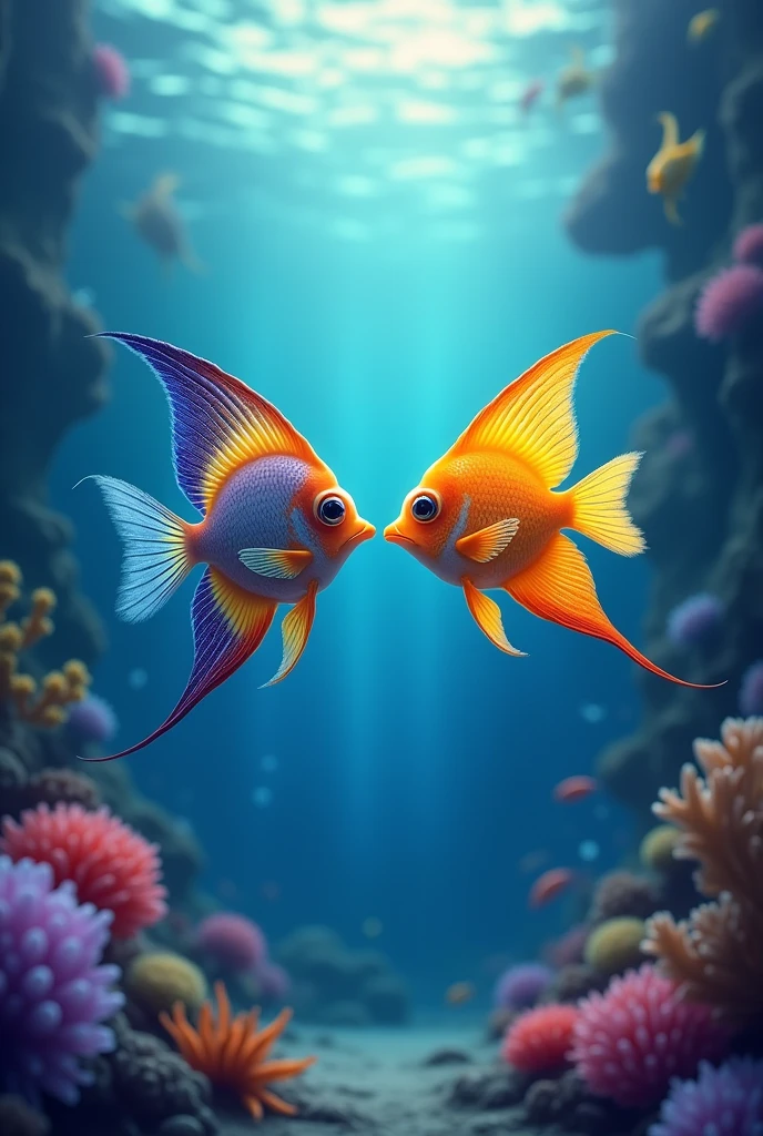 two fish in the sea in love shiny scales tender butterflyfish