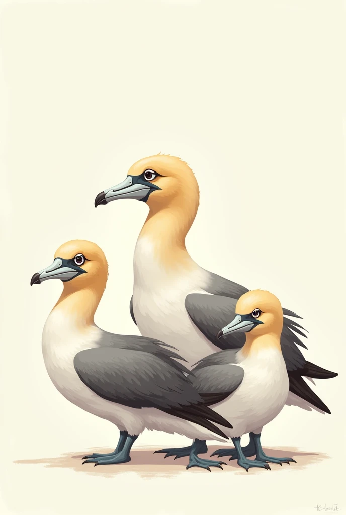 3 young alcatrazes with feathers coming out