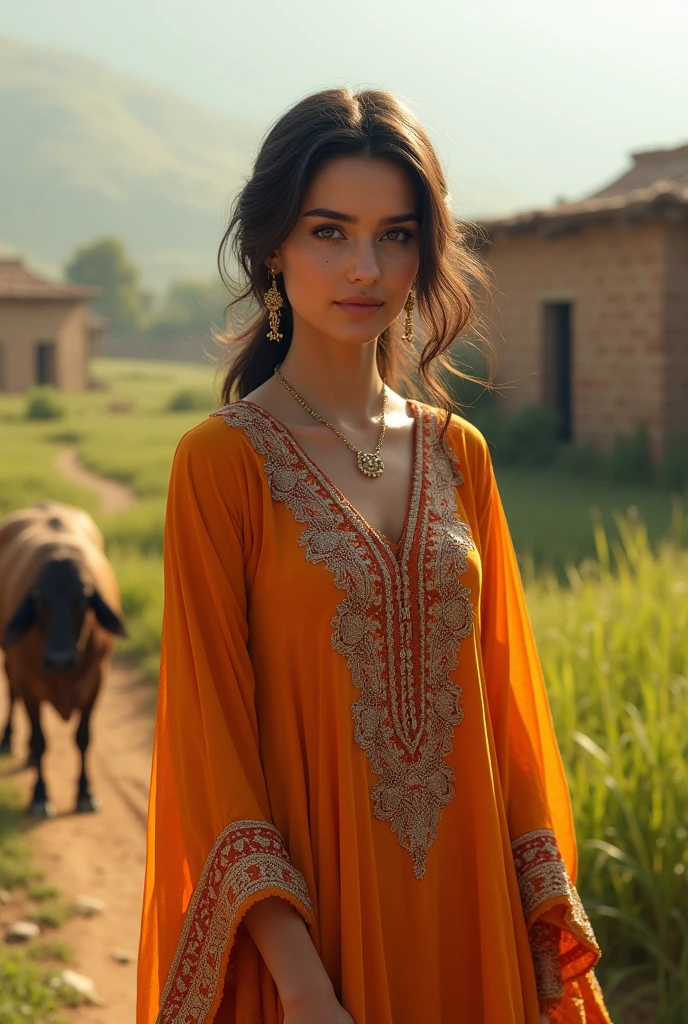 Pakistani beautiful girl in suit shalwar in village