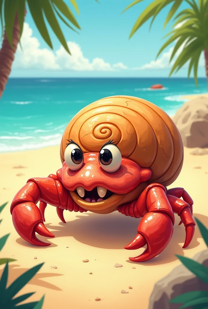 Female Hermit Crab with Antisocial Spiral Shell on a Beach Cartoon Style Printable A4 Size