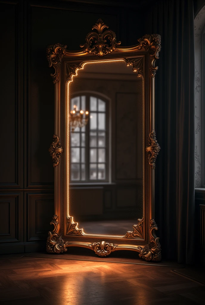 mirror with shine in a dark room