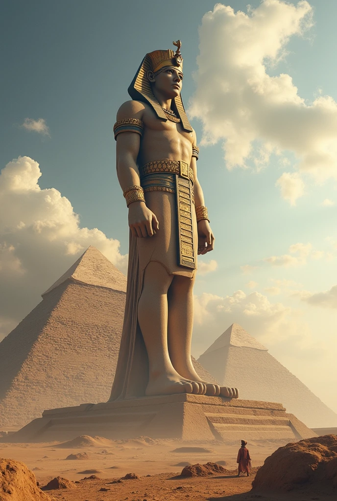 Pharaoh biggest ever on the top of pyramids of gizza . On the summit. Looking at sky. Looking at the sky 90 degrees