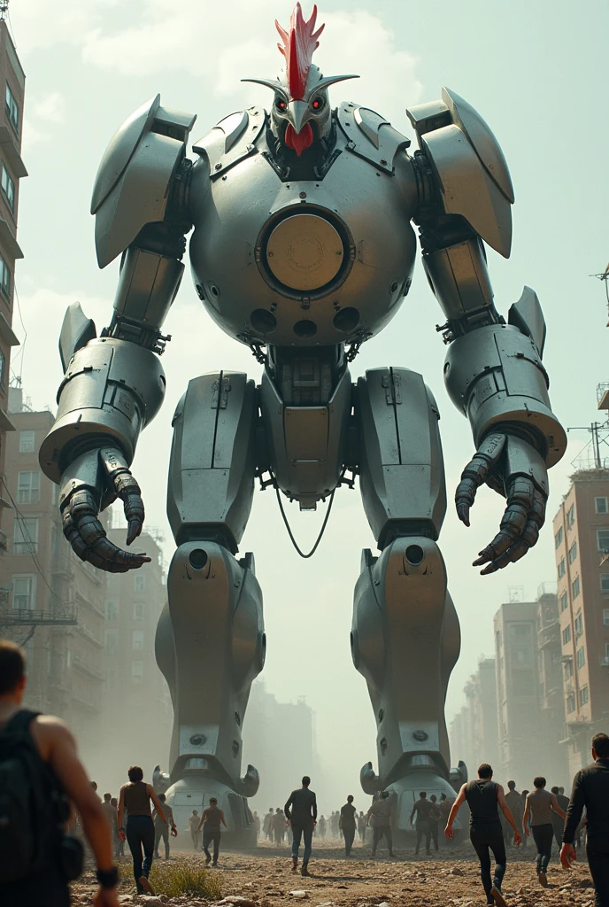 A giant hen Transformerd into a robot and killing human being