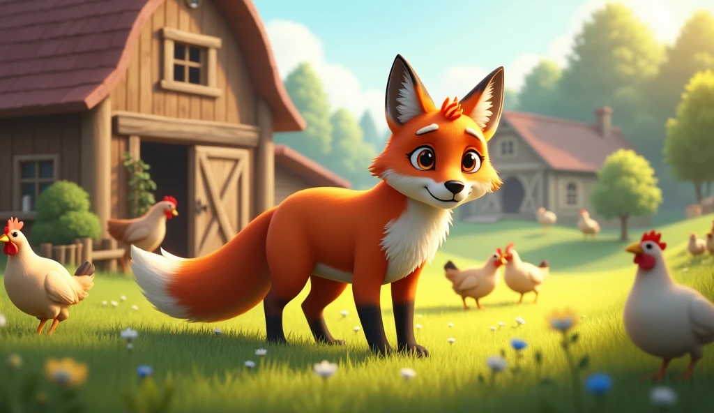 A fox on a friendly farm