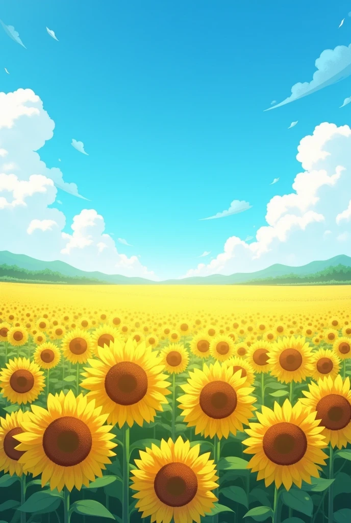 I want to make a photo is taken by the camera including the sunflower field and a blue sky with a lot of white cloud