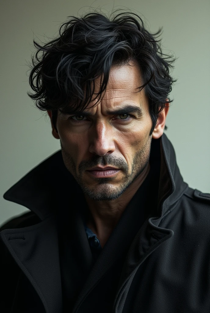 The image of a man with black hair wearing a coat 