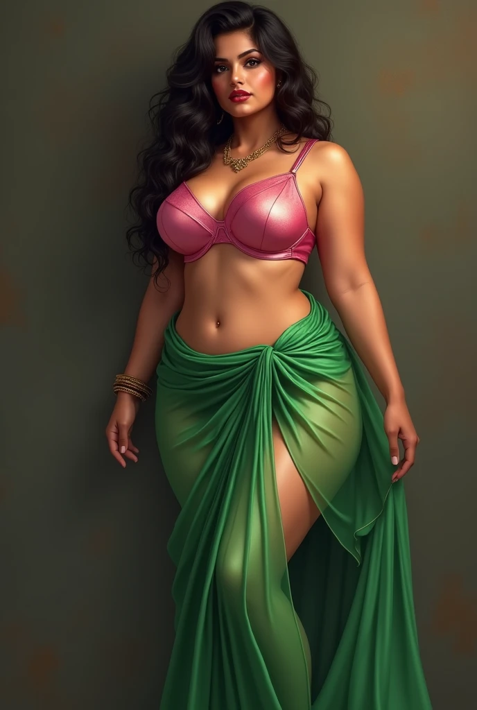 Sunny Leone wearing a grass skirt and a leilei