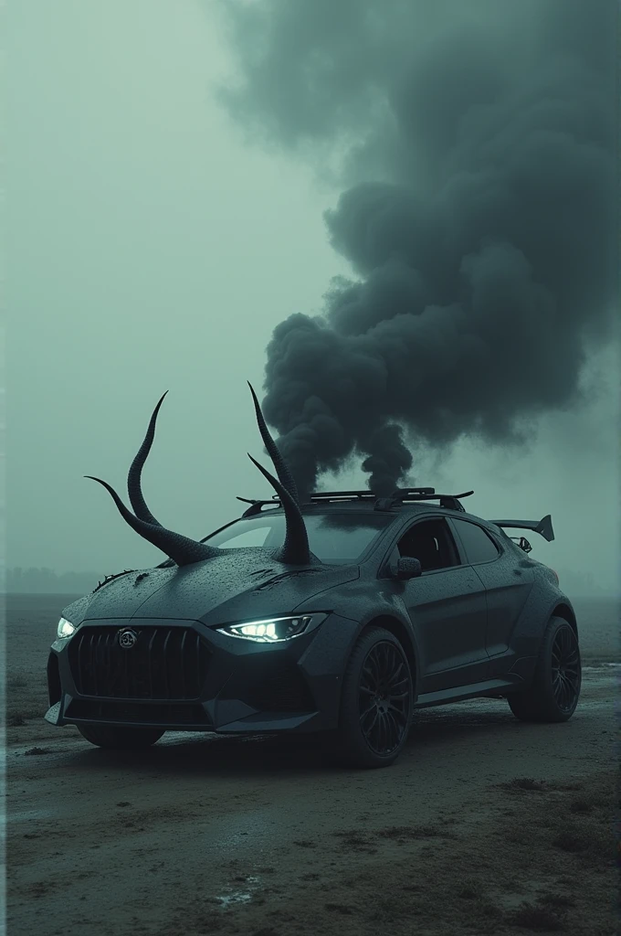 A car with smoking horns