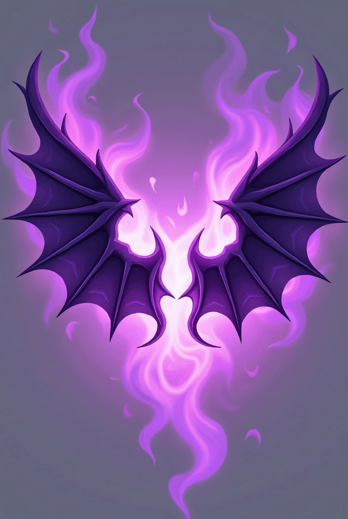 make demon wings with purple flame aura and make it 2d graphics like ninja saga, without human, just the back item with plain background and make the position horizontally