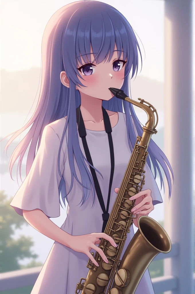 Hynata Hyuga with a saxophone