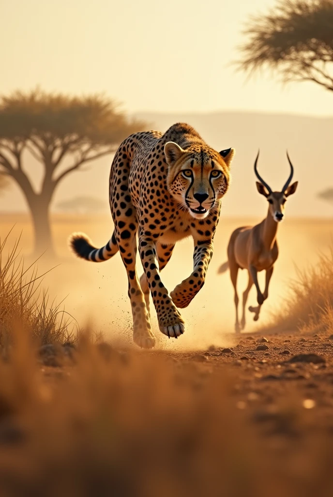 Show a cheetah hunting an antelope