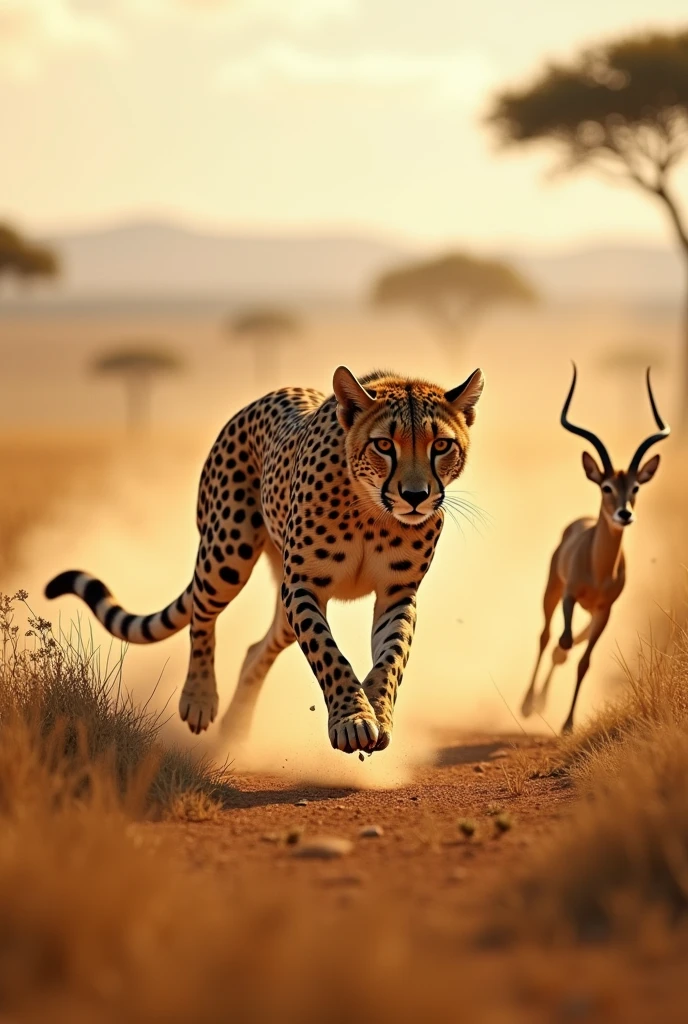 Show a cheetah hunting an antelope