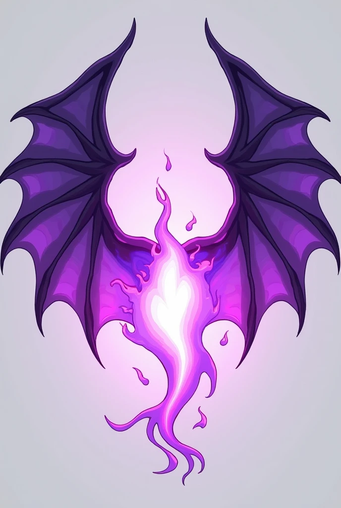 make demon wings with purple flame aura and make it 2d graphics like ninja saga, without human, just the back item with plain background and make the position horizontally