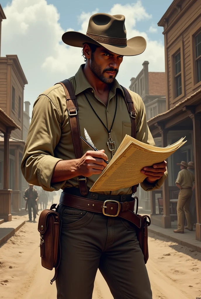 1880s Western Newsreporter with a pen and a paper