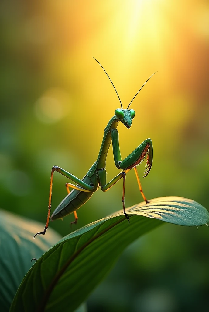 Create a logo using a mantis perched on a leaf as a base, who is receiving Luiz from the sun, with a little shade!