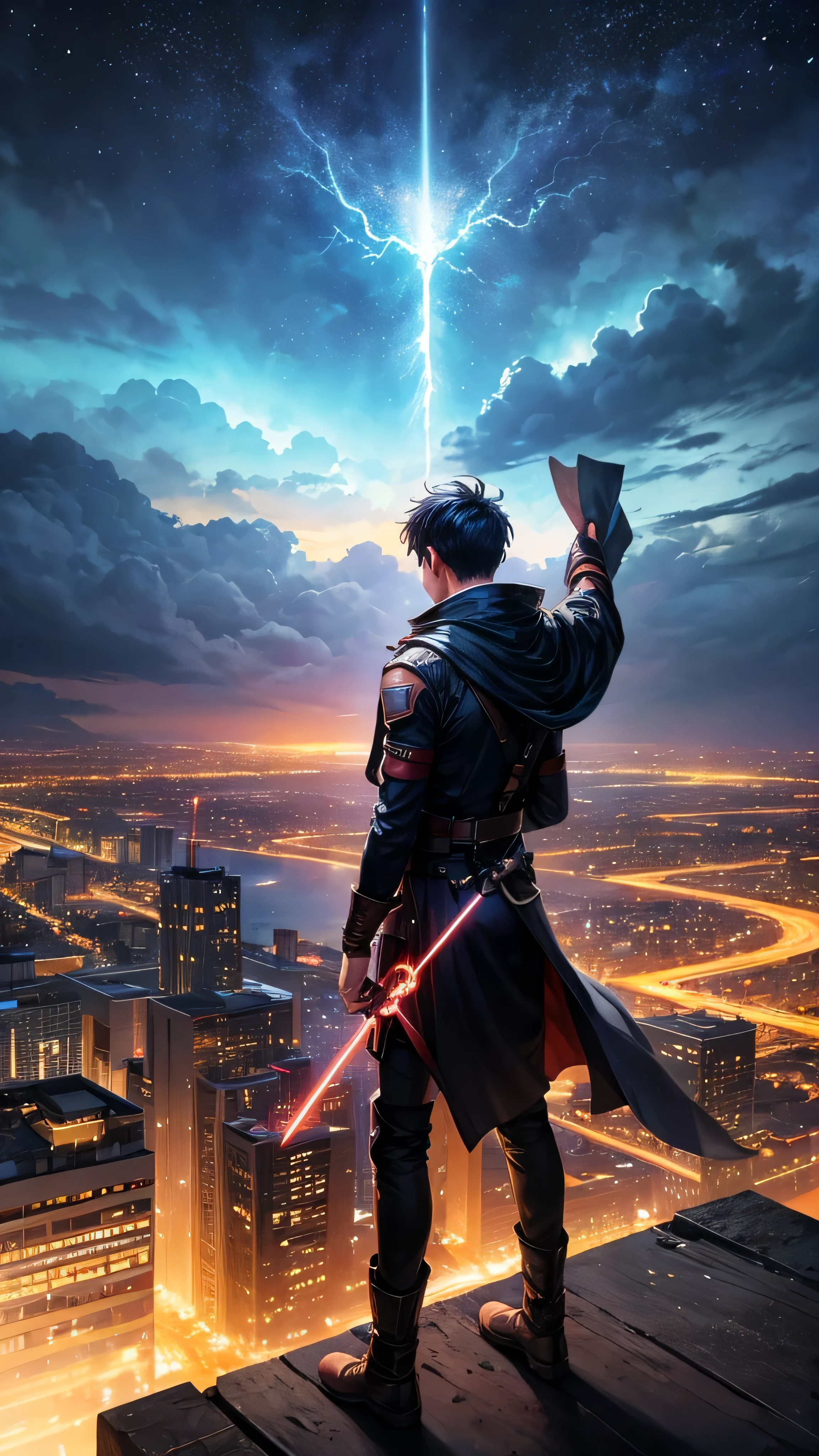 From afar, Theo stood on the rooftop, overlooking the city, where neon lights flickered like stars. Above him, the sky ripped open, revealing a swirling void of darkness and lightning. The storm wasn't natural-it was a gateway, a portal to another world. He felt the electric pull, his heart racing. This was his choice: protect his home or step into the unknown, where destiny awaited.