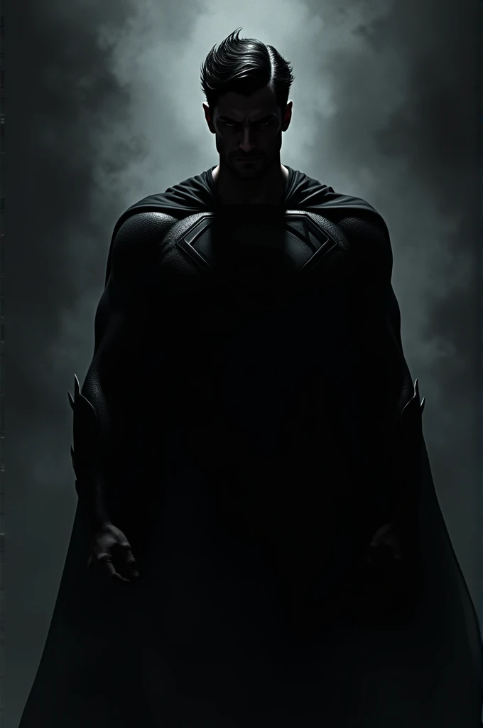 male character, dark, looking forward, just silhouette, hair like Superman, no mask