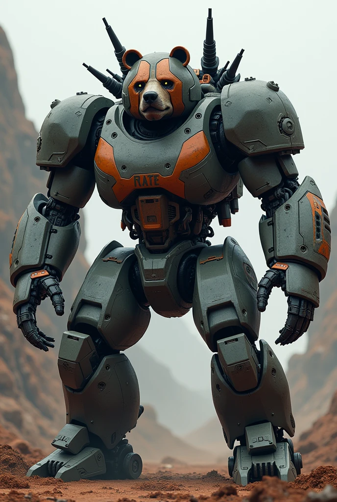A Bear turned into a muscular Robot fully Armod weapons and shield