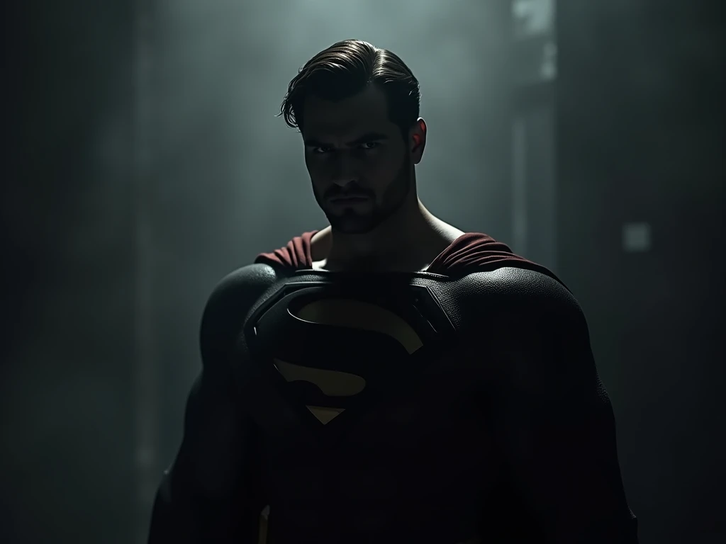 male character, dark, looking forward, just silhouette, hair like Superman, no mask, looking front