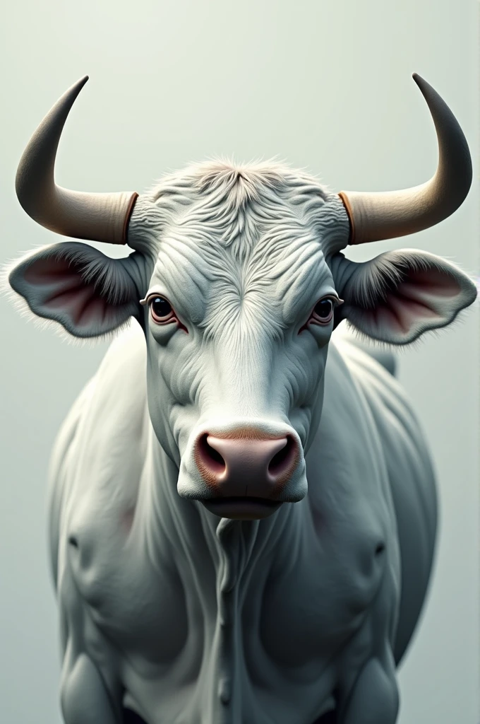 The face of a humanized and pixelated bull