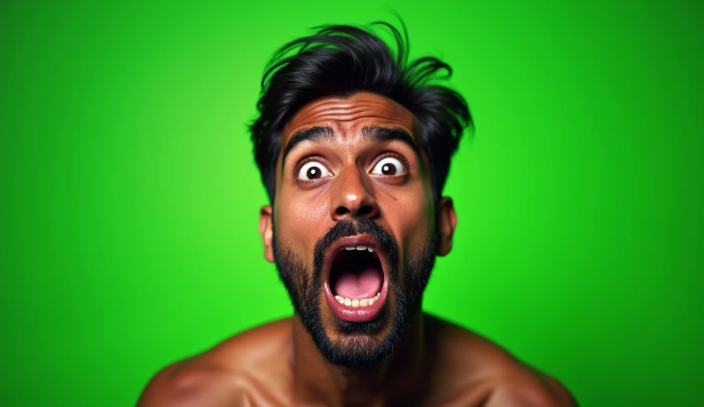 Indian man shoking reaction green background 