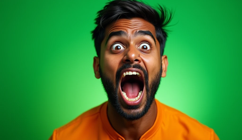 Indian man shoking reaction green background