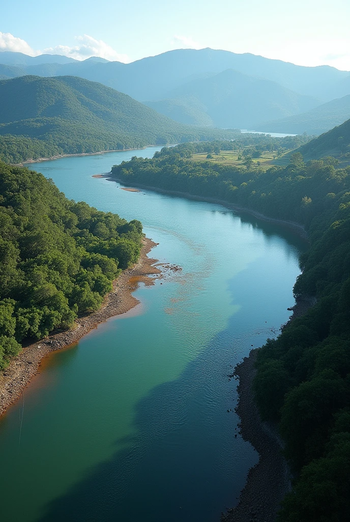 Photo of the Tietê River meeting the Paraná River, highlighting the importance of Paraná as a tributary.