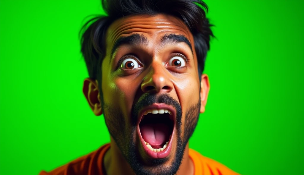 Indian man shoking reaction green background