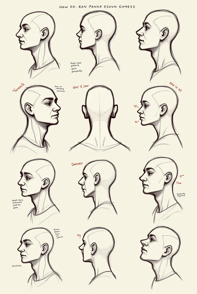 I want an image that shows sketch heads looking at different perspectives and that they have information on how to do it. 