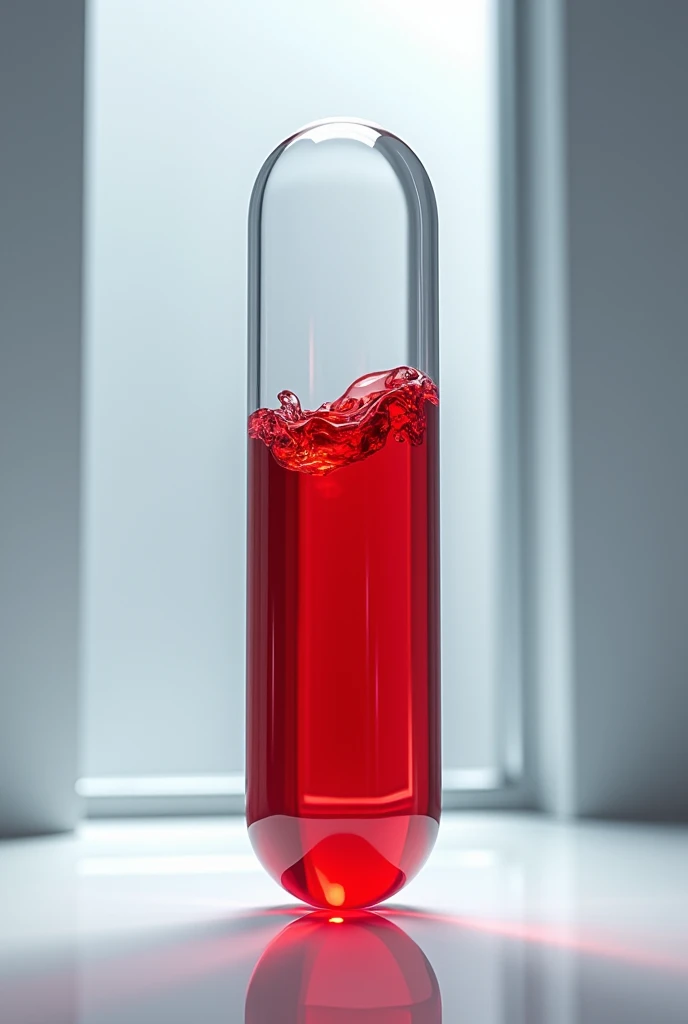 A glass capsule with red liquid inside