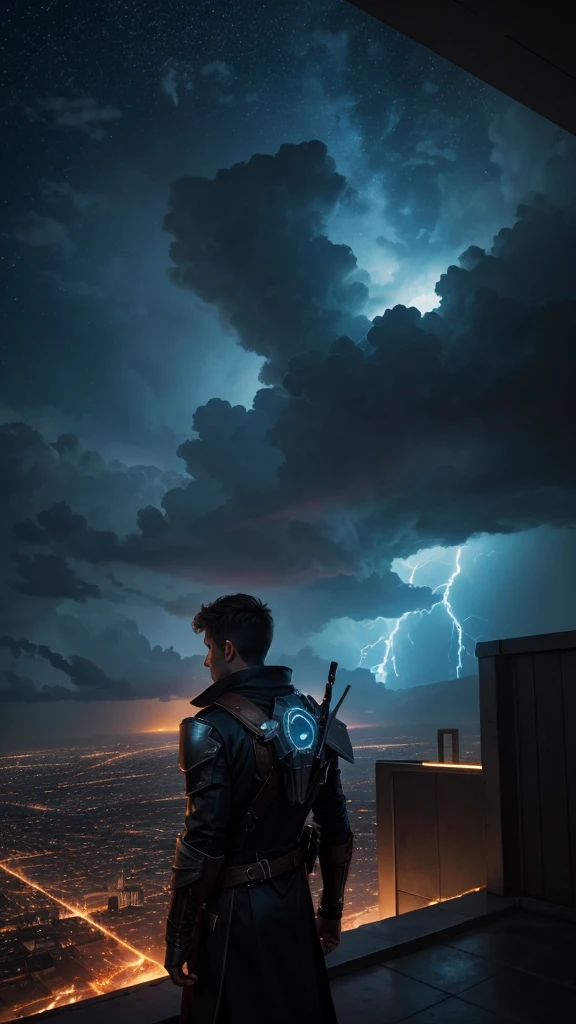From afar, Theo stood on the rooftop, overlooking the city, where neon lights flickered like stars. Above him, the sky ripped open, revealing a swirling void of darkness and lightning. The storm wasn't natural-it was a gateway, a portal to another world. He felt the electric pull, his heart racing. This was his choice: protect his home or step into the unknown, where destiny awaited.
