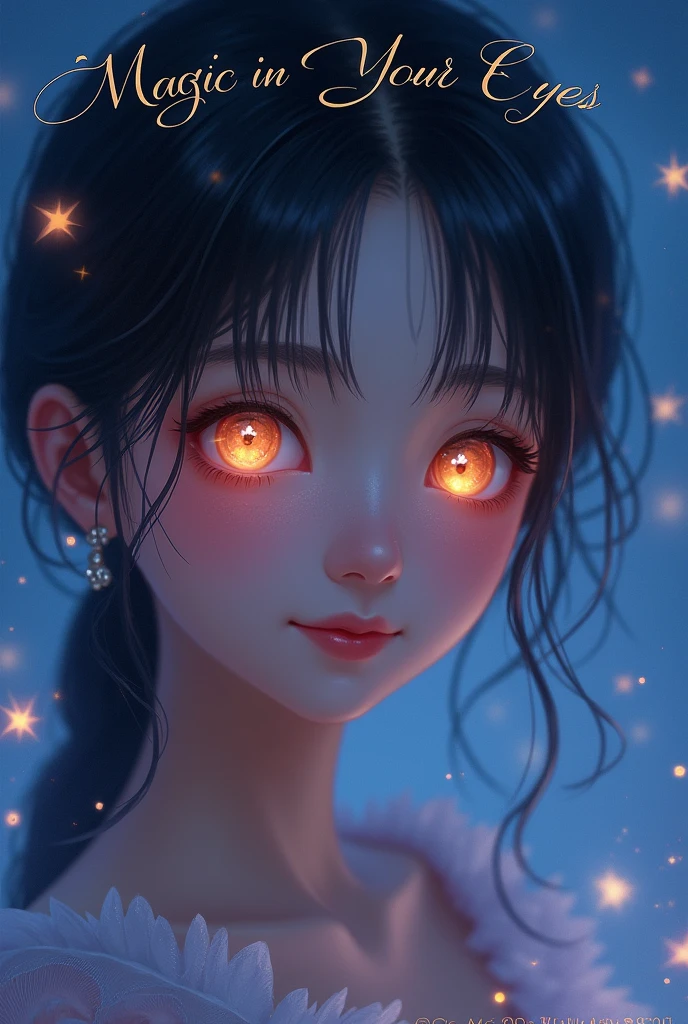 Thumbnail Concept:
Background: A dreamy, twilight sky blending into a gradient of deep blues and purples, sprinkled with subtle, sparkling stars.
Central Focus: A close-up of a beautiful young woman with mesmerizing, glowing eyes that draw attention. Her expression should convey wonder and intrigue, with a soft smile.
Visual Effects: Around her eyes, add a subtle, magical glow, perhaps with a hint of swirling light particles to emphasize the "magic."
Title Text: Place the title "Magic In Your Eyes" at the top or bottom of the thumbnail in a stylish, elegant font. The text can have a subtle glow or shimmering effect to match the magical theme. Use colors that complement the background, such as silver or gold, with a slight shadow to make the text pop.
Additional Elements:
Color Scheme: Stick to cool tones like purples, blues, and a touch of gold or silver to enhance the magical feel.
Lighting: Ensure the lighting highlights the woman's eyes and adds a soft glow around her face.