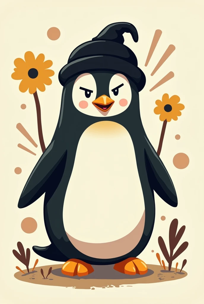 A penguin dressed up as Chara from Undertale wearing a black wool hat Abstract graphic