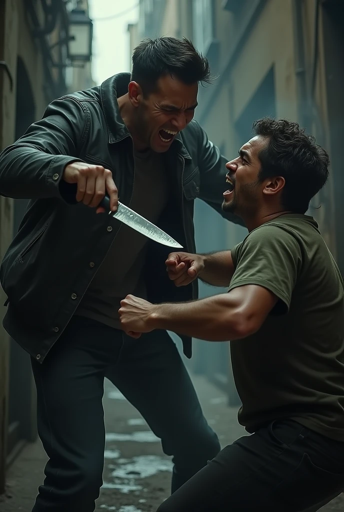 a man kills a man using a knife that is hand held