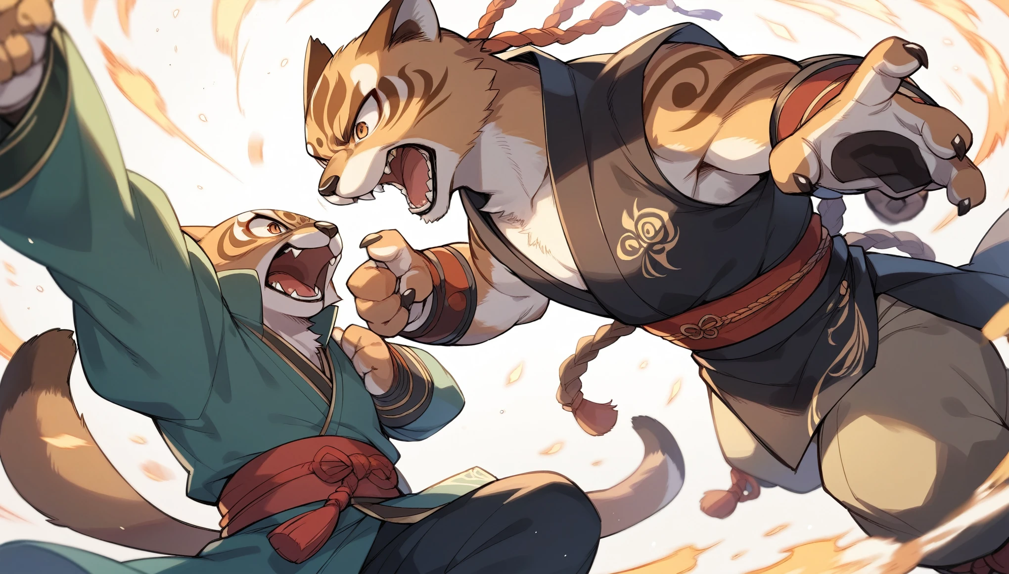 rating_safe, score_9, score_8_up, score_7_up, score_6_up, score_5_up, score_4_up, hires, source_furry(kemono, boy, girl)dynamic angle, kung fu film, action, perfect anatomy,