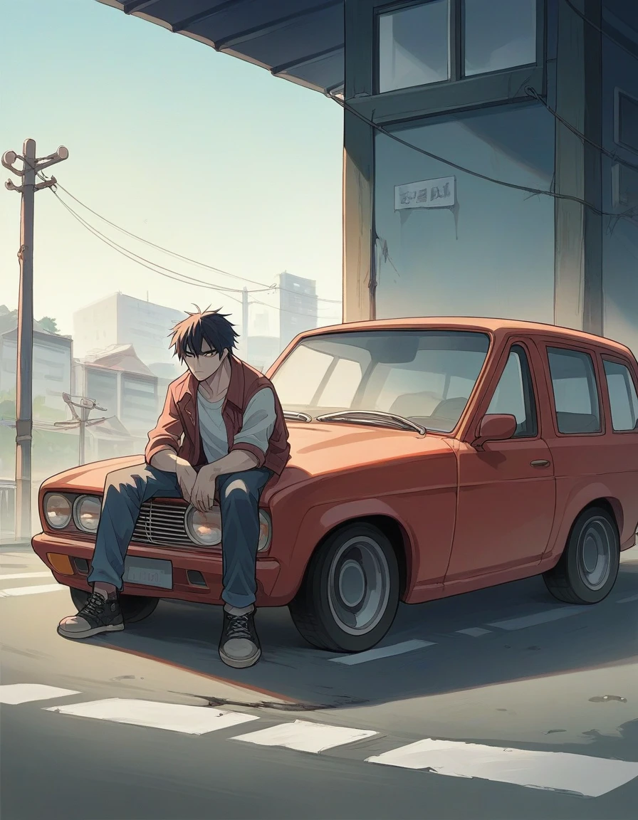 score_9, score_8_up, score_7_up, source_anime, best quality, clear face, Kaido,sitting in a car with no roof