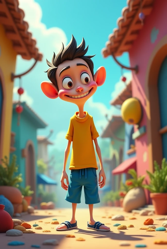skinny man, funny with yellow shirt and blue pants